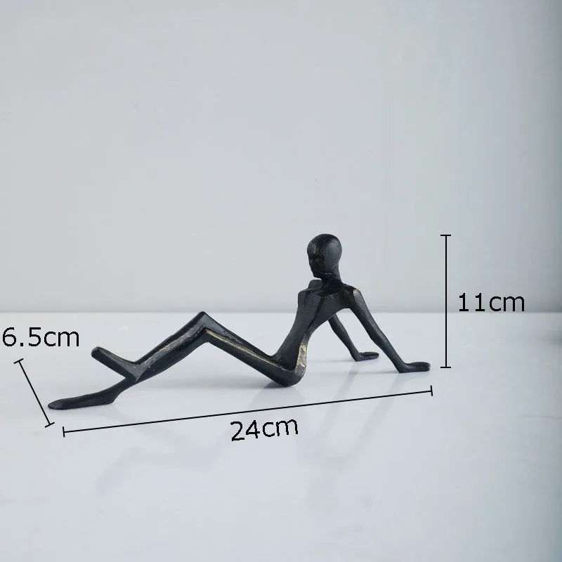Afralia™ Seated Figures Cast Iron Sculpture for Room Decor - Abstract Metal Ornaments