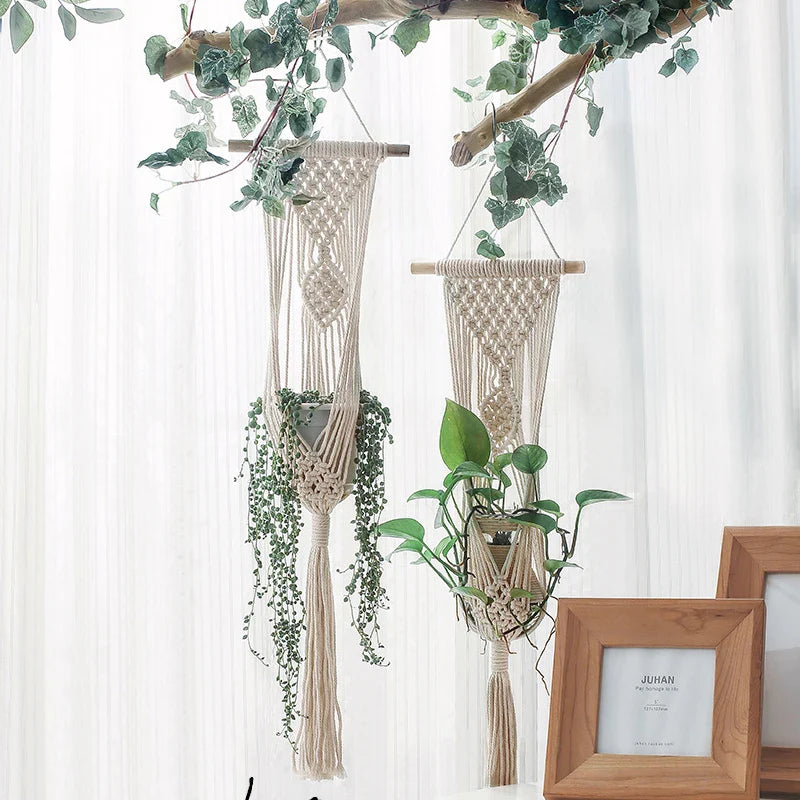 Afralia™ Boho Macrame Plant Hanger Basket Wall Art Hanging Home Decor