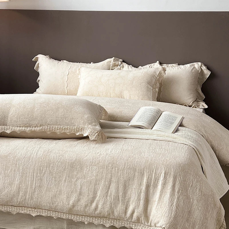 Afralia™ Lace Princess Jacquard Bedding Set - 4Pcs