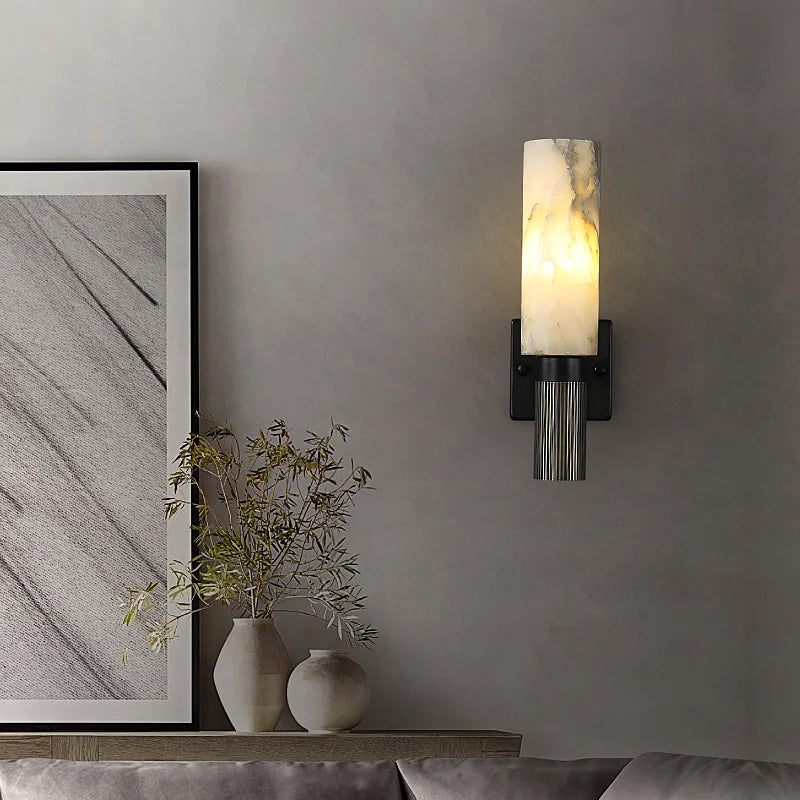 Afralia™ Alabaster Copper Wall Lamp | Luxury Marble Sconce LED Light | Bedroom Living Room Fixture