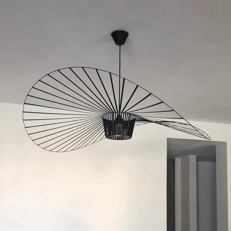 Afralia™ Black Rattan Hat Pendant Lamp LED Chandelier for Home Decor