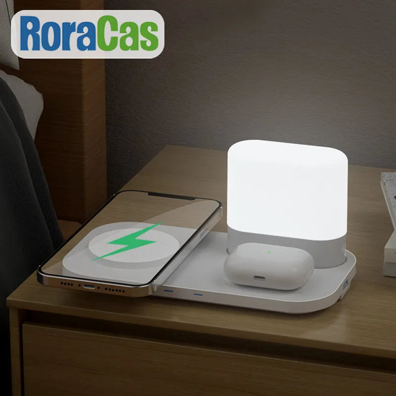 Afralia™ LED Wireless Charging Night Light with 3 Colors, USB Bedside Lamp