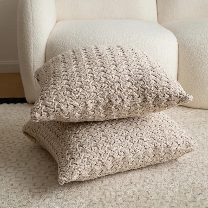 Afralia™ Cable Knit Cotton Pillow Cover Soft Ivory Burnt Orange 45x45cm 50x50cm 60x60cm