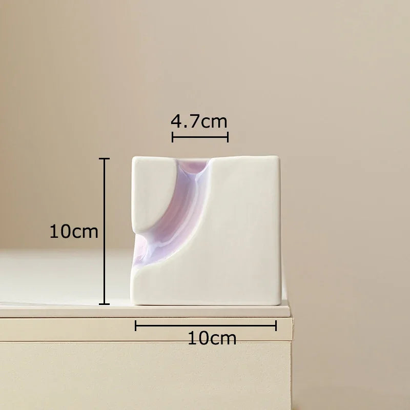 Afralia™ Geometric Blocks Vase: Gradient Color Desk Decoration with Artificial Flowers