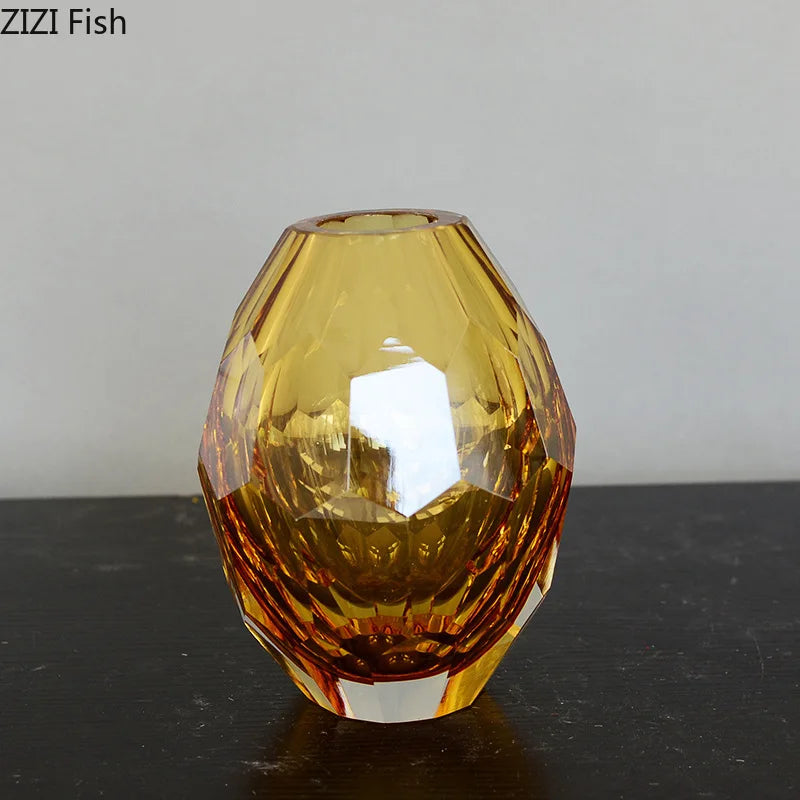 Afralia™ Amber Glass Vase for Desk Decoration and Floral Arrangement