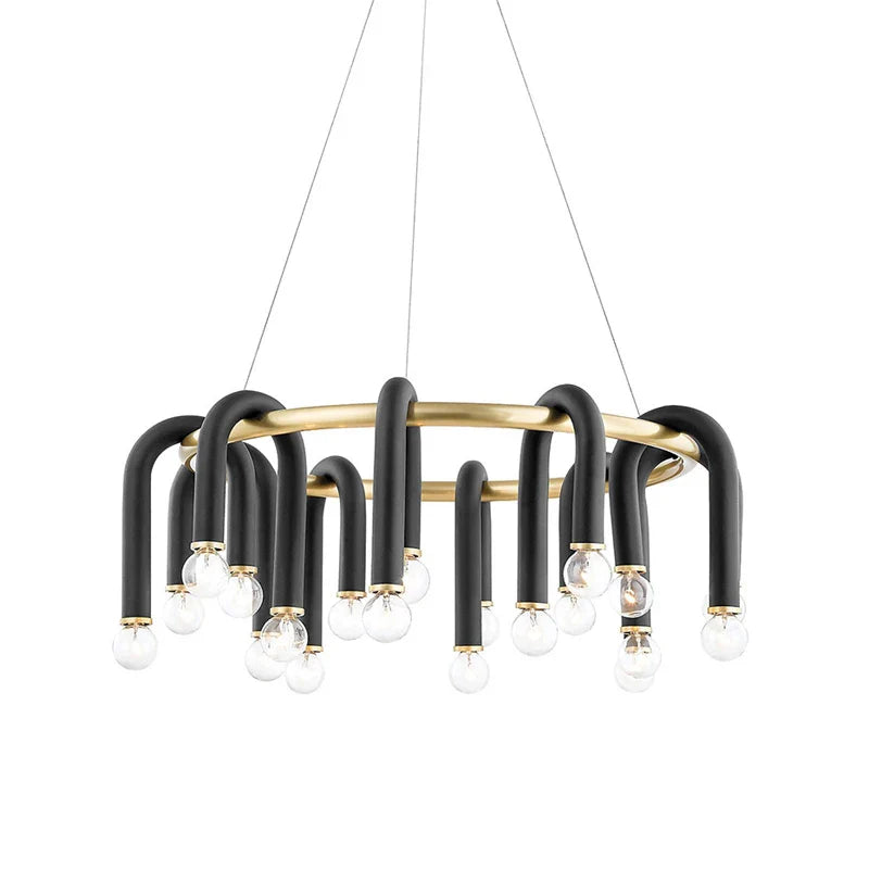 Afralia™ LED Gold Black U-shaped Tube Chandelier for Living Room Luxe Decor