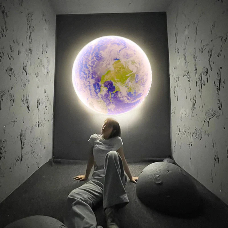 Afralia™ Creative Moon Earth LED Wall Lamp for Modern Living Spaces