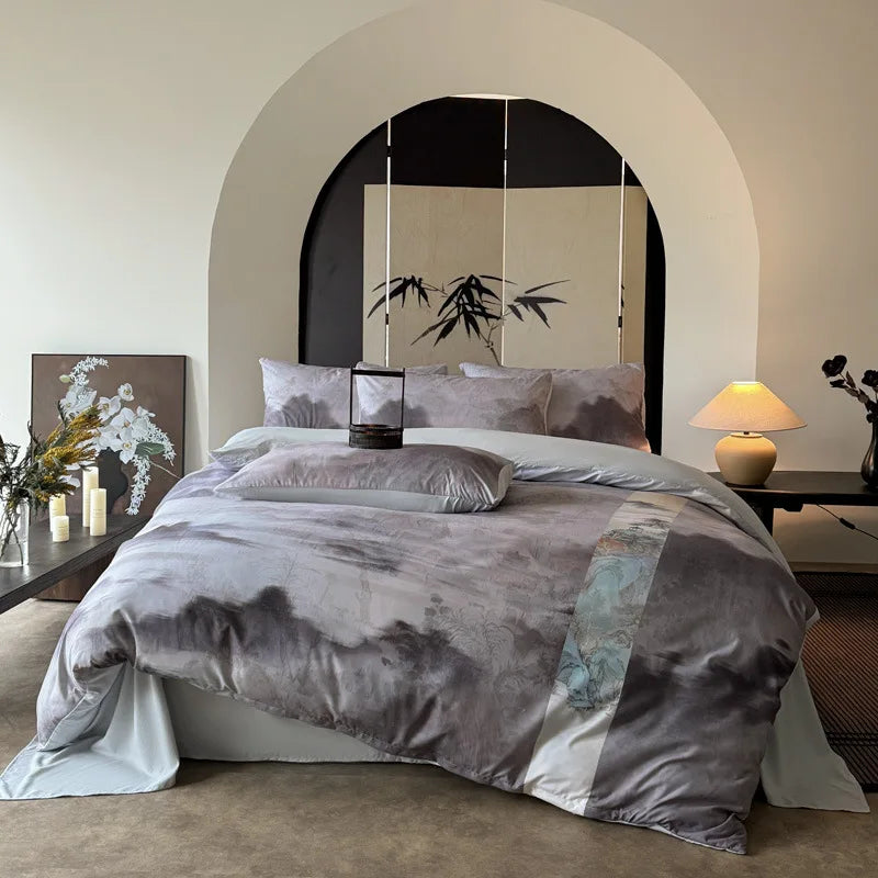 Afralia™ Chinese Digital Printing Bedding Set - Soft, Washed, Skin-Friendly Duvet Cover Kit