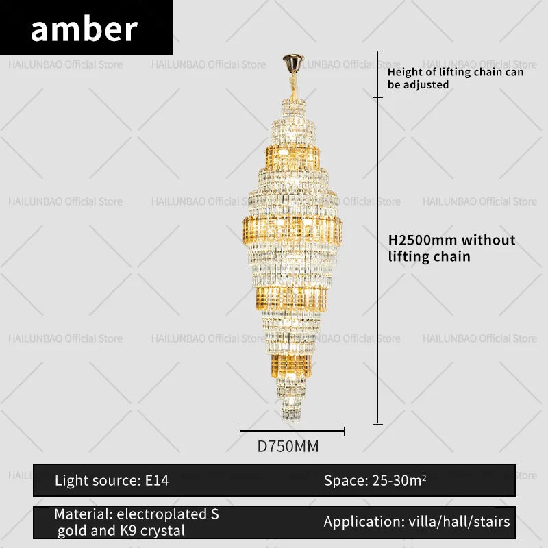Afralia™ Crystal Spiral Staircase Chandelier: European Style Living Room Lighting