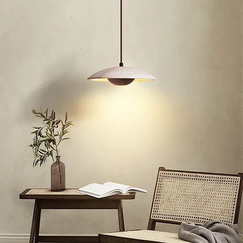 Afralia™ Wood Stone LED Pendant Lights Yellow Travertine Hanging Lamp for Living Room