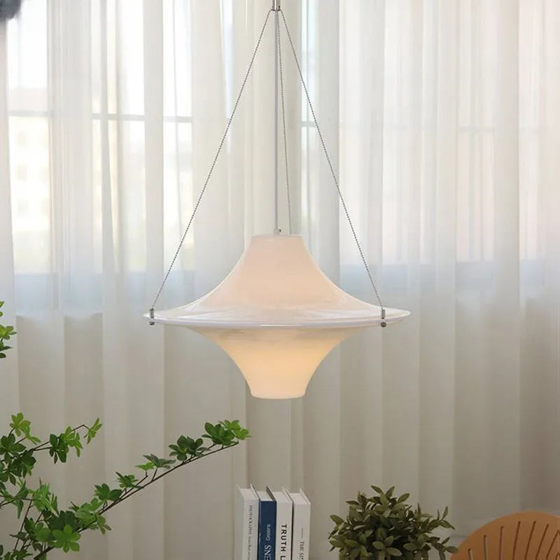 Afralia™ UFO Chandelier Cream LED Pendant Light Acrylic Saucer Lamp for Home Decor