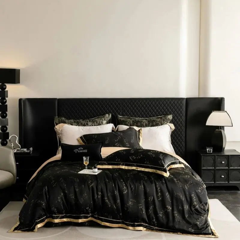 Afralia™ Luxe Eucalyptus Bedding Set in Black/Gold - Silky Soft & Skin-friendly