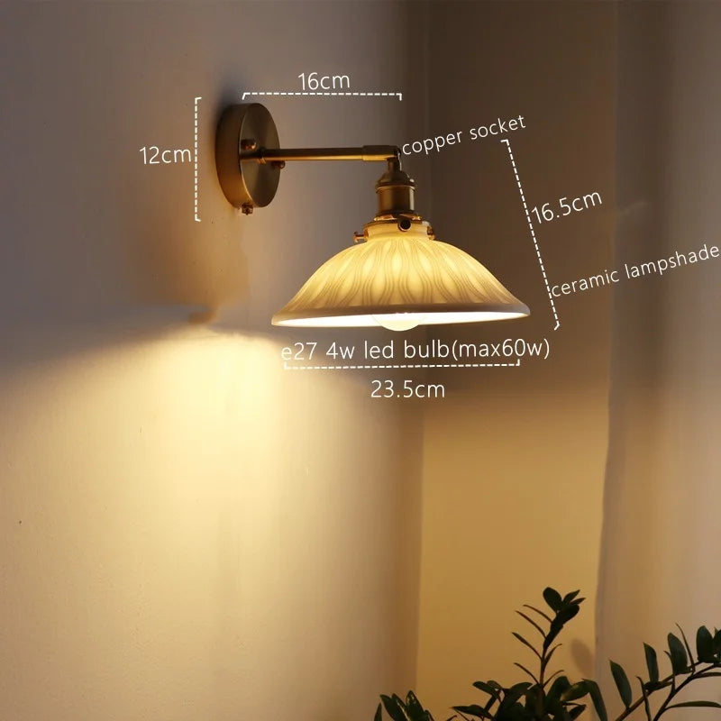 Afralia™ Ceramic Copper LED Wall Lamp for Bedroom Bedside Mirror Light
