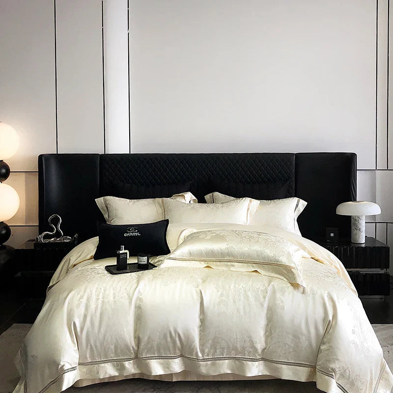 Afralia™ Luxury Brocade Jacquard King/Queen Bedding Set with Egyptian Cotton, Silky Soft Texture