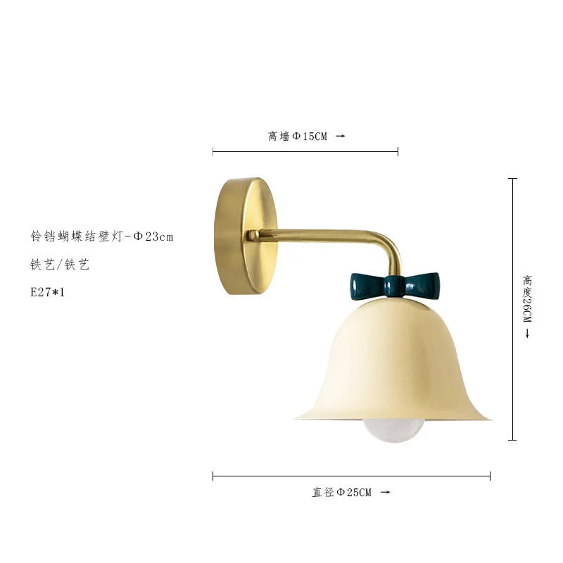 Afralia™ Bowknot Bell Wall Lamp E27 LED Glass Bedroom Kitchen Island Kids/Princess Room