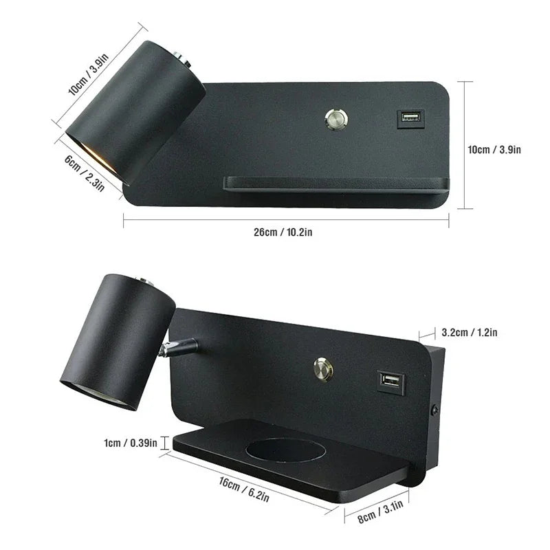 Afralia™ Wireless Charging Wall Lamp USB GU10 5W Switch Sconce for Modern Interior Lighting