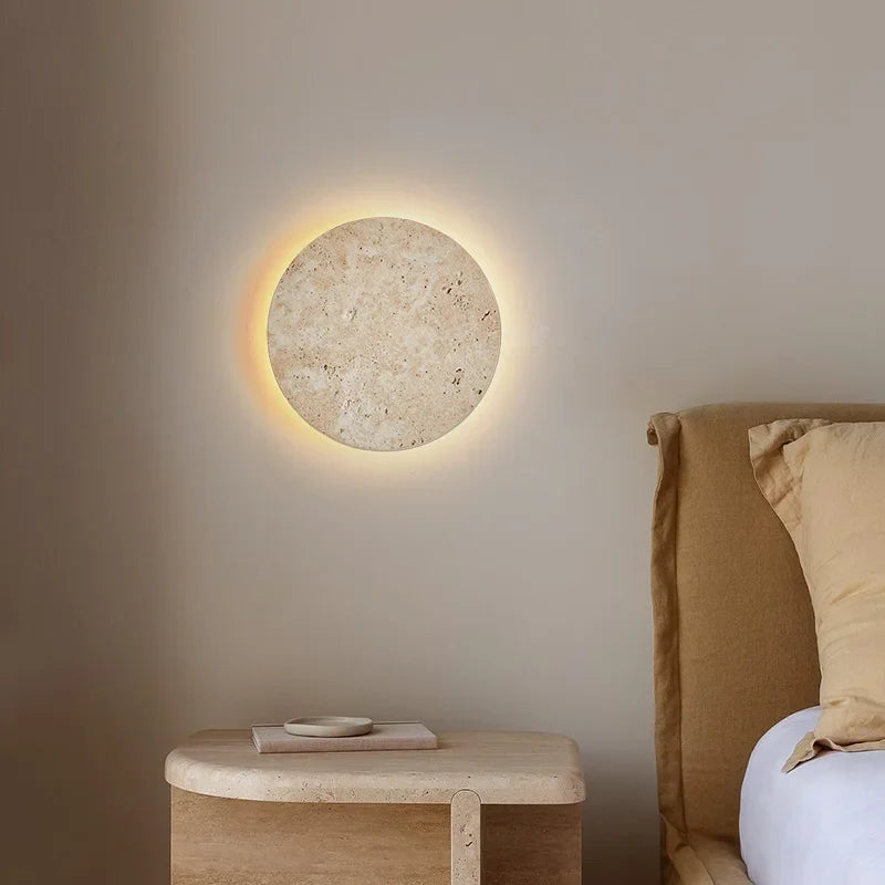 Afralia™ Natural Stone Round Shape Art Decoration Wall Lamp Bedroom LED Sconce