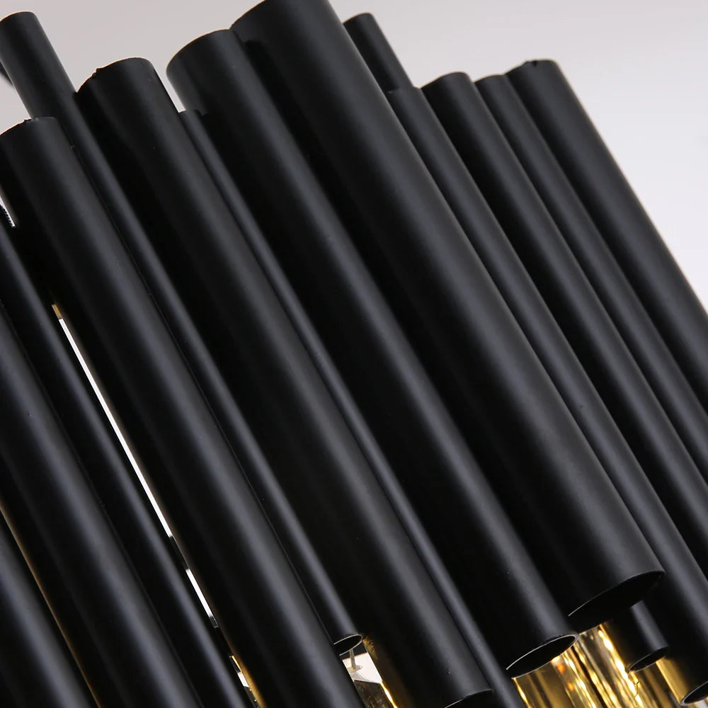 Afralia™ Black Stainless Steel Crystal Bar Chandelier, Modern LED Ceiling Light for Living Room