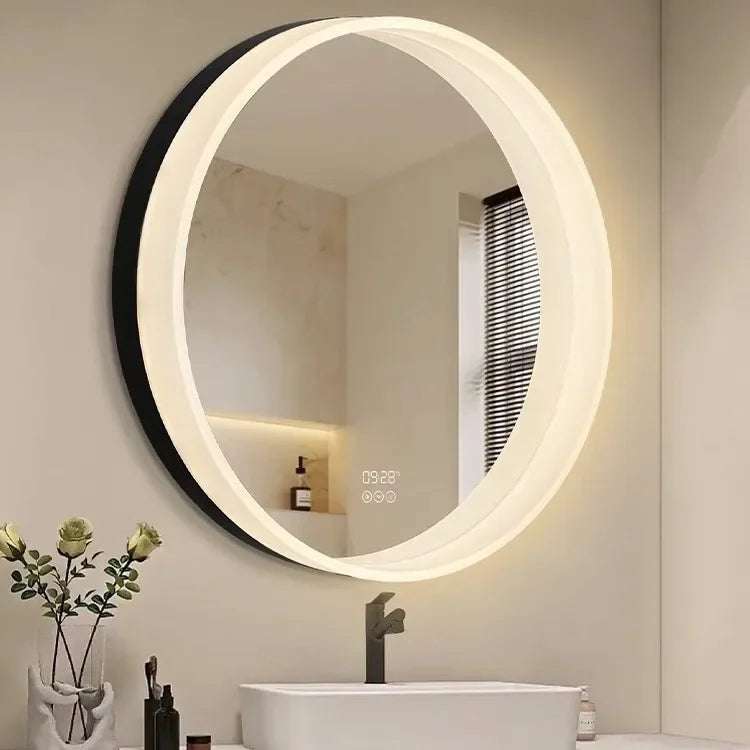 Afralia™ Smart Defog Round Makeup Mirror with Shelf for Modern Bathroom