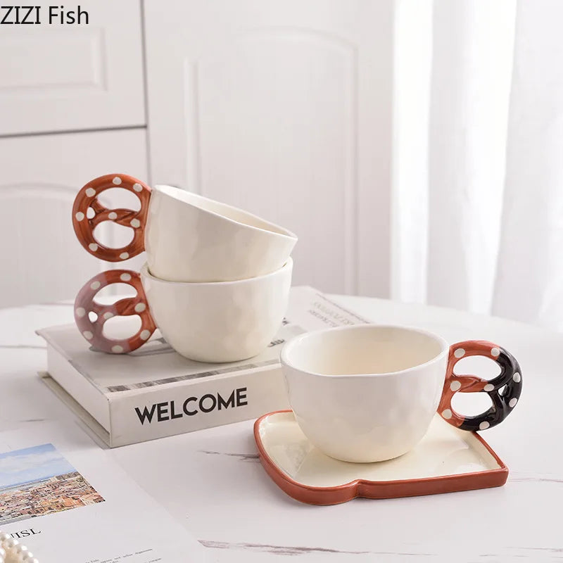 Afralia™ Alkali Water Biscuit Mug Ceramic Teacup & Saucer Set