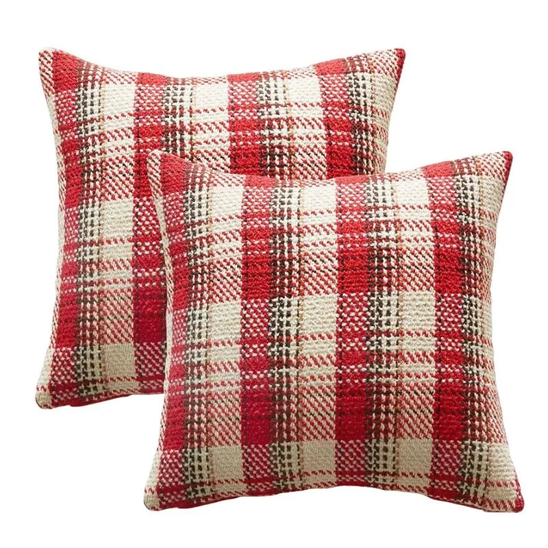 Afralia™ Buffalo Plaid Cotton Linen Sofa Cushion Cover Pillowcase