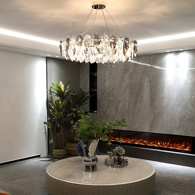 Afralia™ Luxury Feather Crystal Chandelier - Round LED Dining Room Ceiling Light