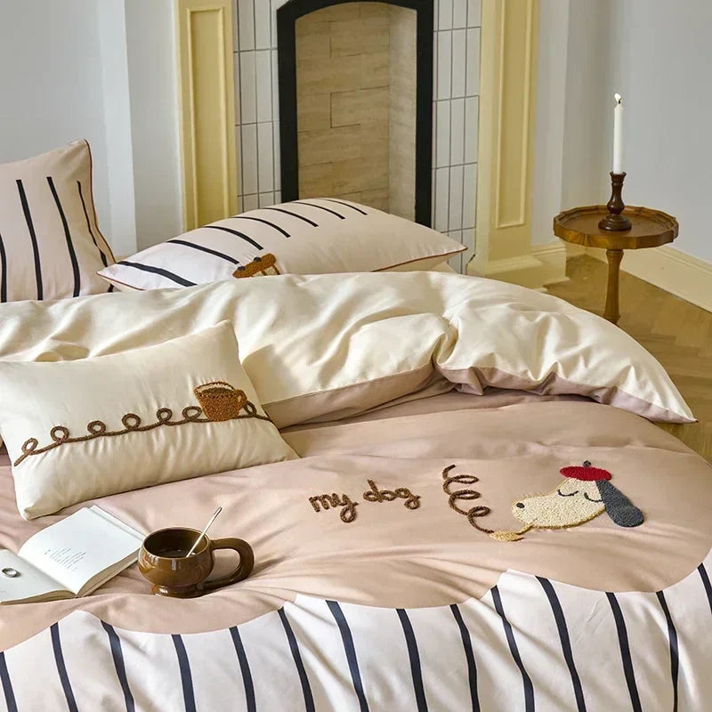 Afralia™ Embroidered Queen Bedding Set: High-Quality 100% Cotton Duvet Cover with Sheet & Pillowcases