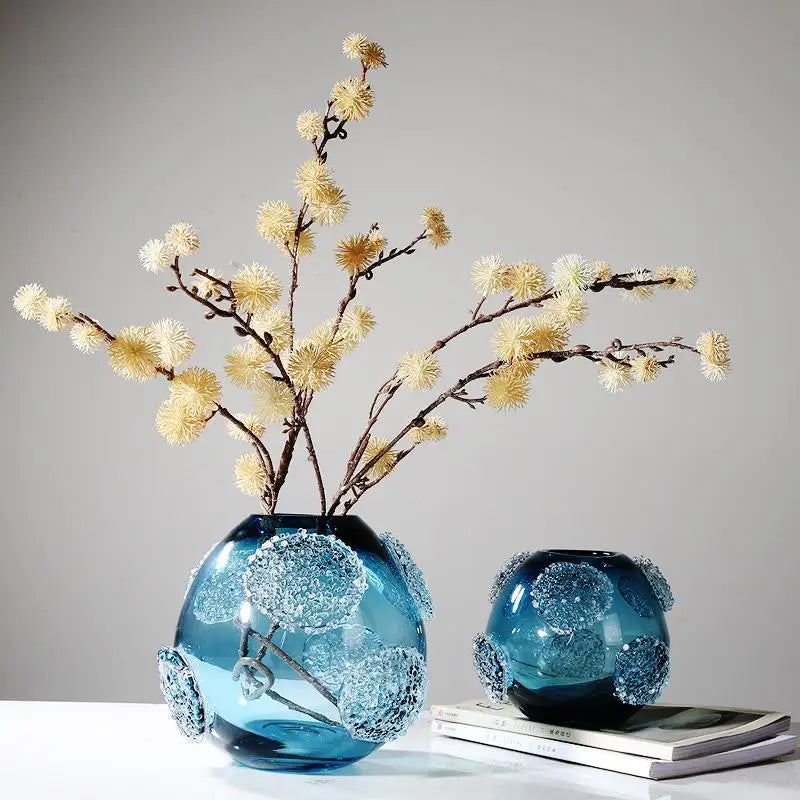 Blue Glass Vase with Medusa Embossed Design | Afralia™ Home Decor Vase