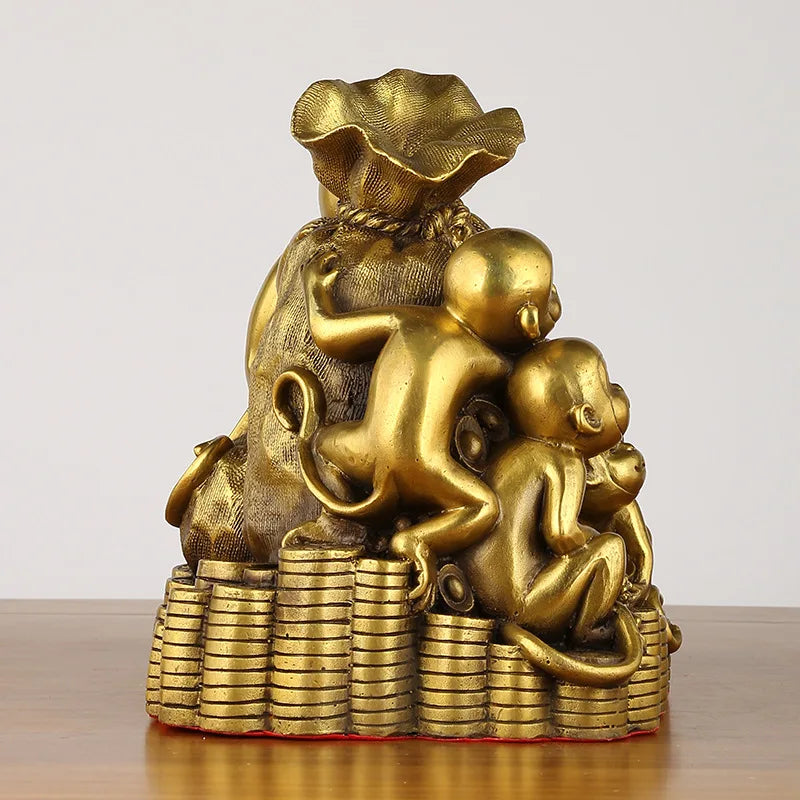 Afralia™ Feng Shui Monkey Copper Ornaments for Wealth Attraction and Prosperity