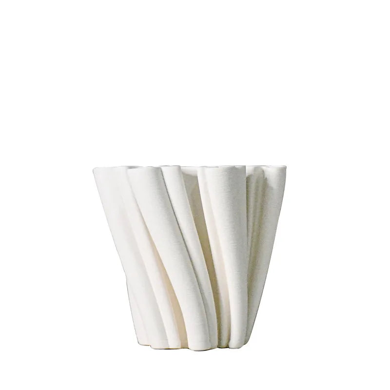Afralia™ Geometric Ceramic Fold Pattern Flower Vase Decorative Home Ornament