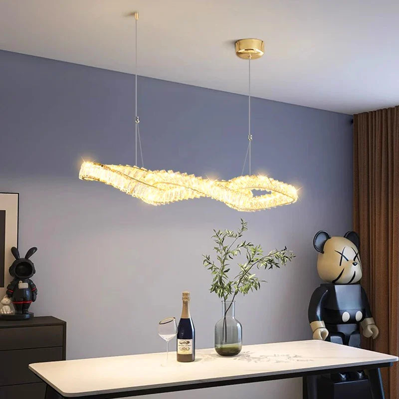 Afralia™ Crystal Chandelier: Modern Hanging Pendant Light Fixture for Dining and Living Room