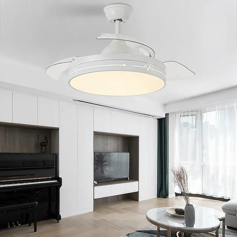Afralia™ White Ceiling Fan Light with Control, Hidden Design for Bedroom and Restaurant