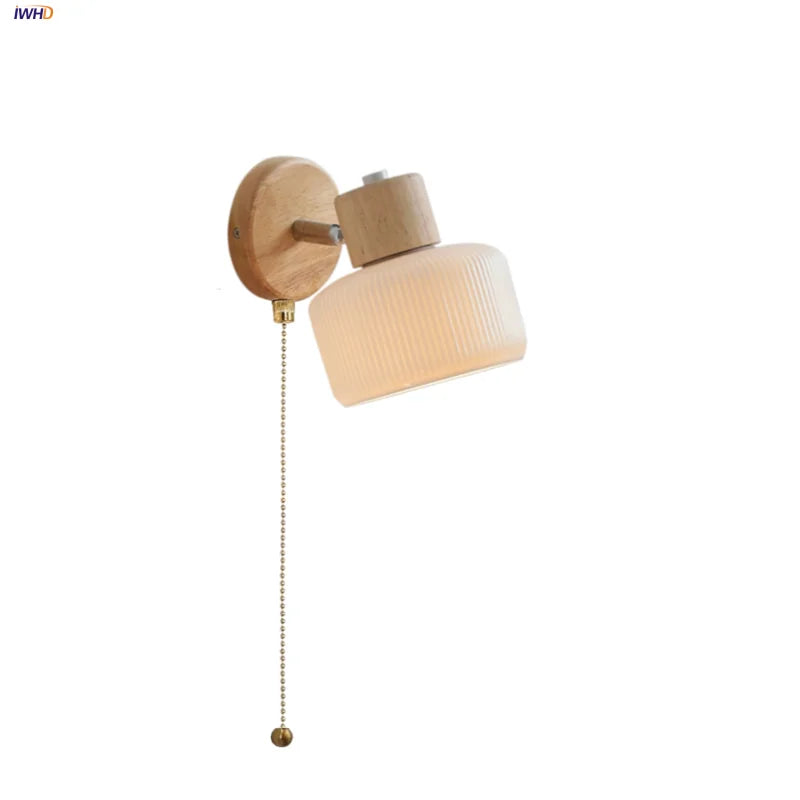 Afralia™ LED Wall Lights Wood White Ceramic Rotate, Living Room Bedside Lamp