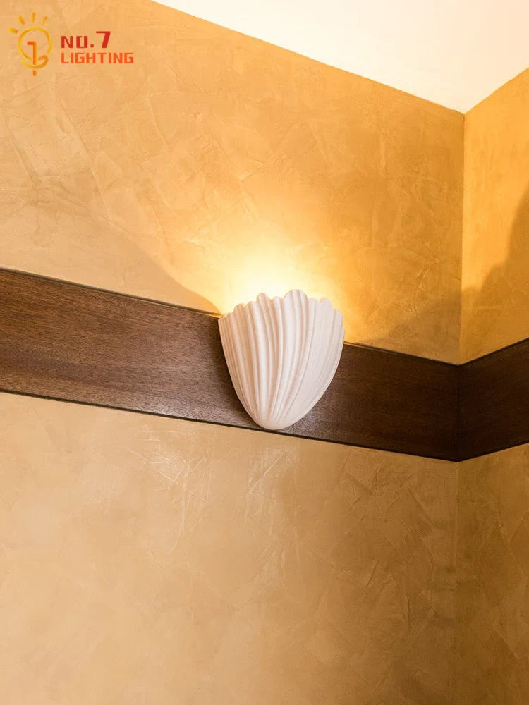 Afralia™ French Medieval Shell Gypsum Wall Lamp LED G9 Designer Retro for Living Room & Bedroom