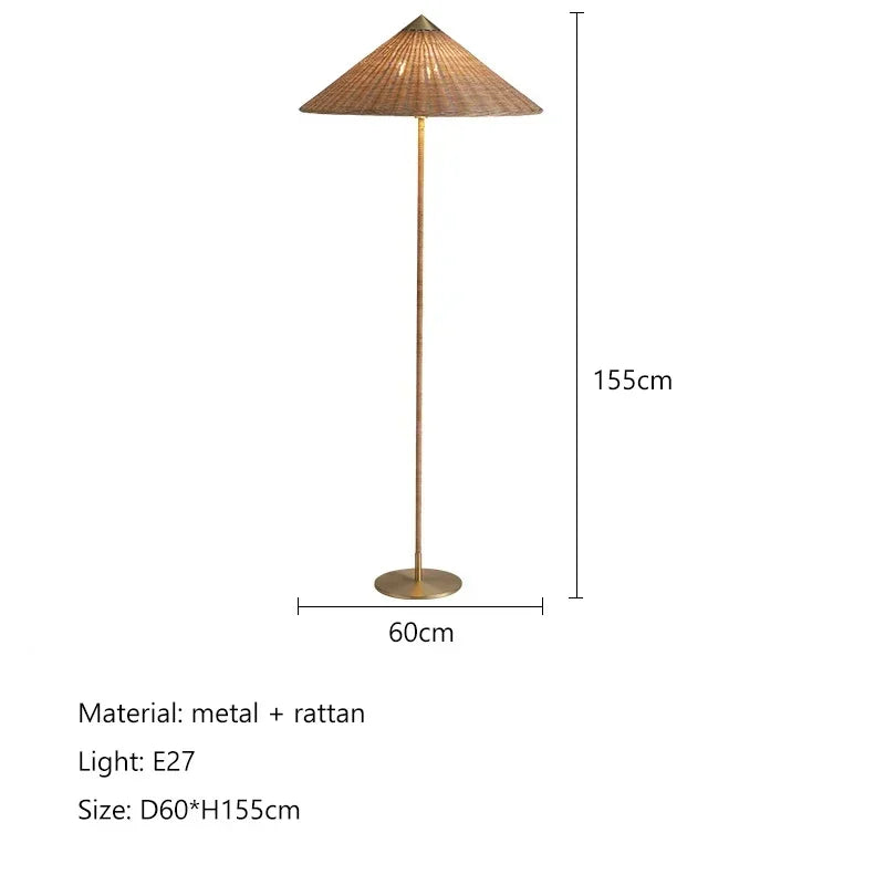 Afralia™ Gubi Rattan Shade Floor Lamp Vintage Stand Light Nordic Style