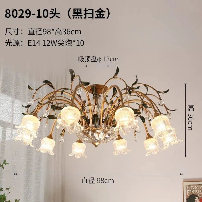 Afralia™ Glass Flower Chandelier: Elegant Retro High-End Lobby Main Light for Home, Restaurant