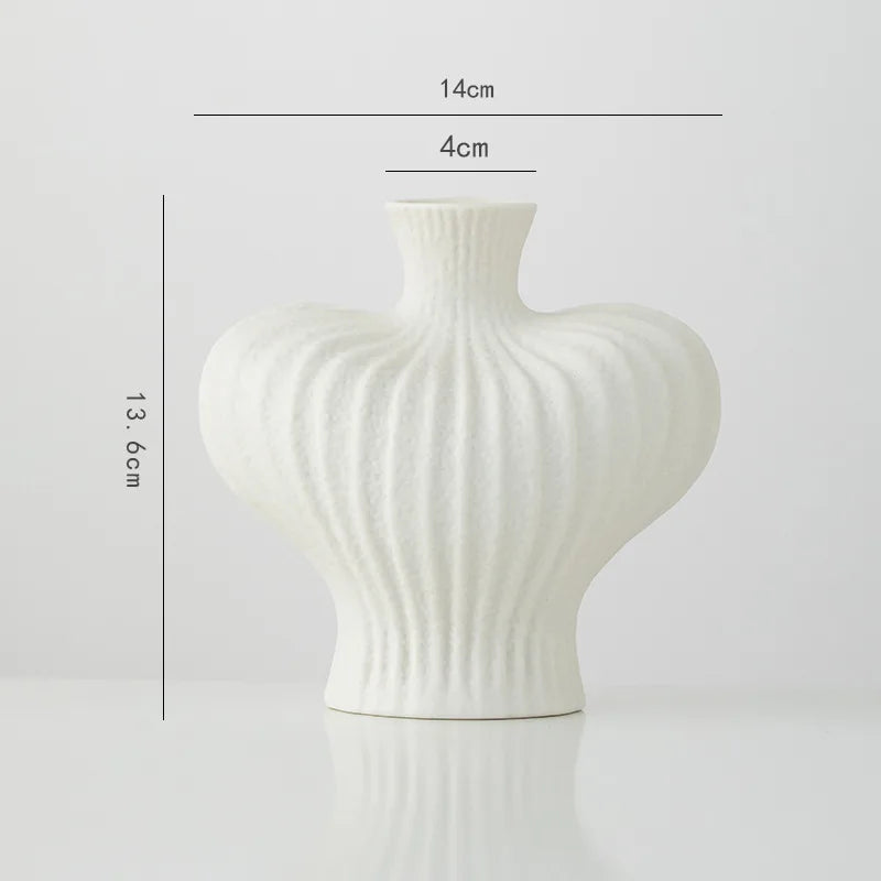 Afralia™ White Ceramic Irregular Fold Calabash Vase - Room Decoration Floral Arrangement Pot