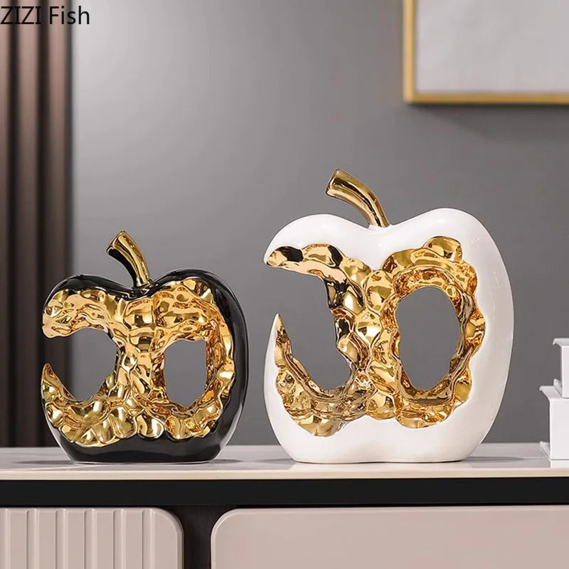Afralia™ Ceramic Apple Sculpture Desk Decoration - Gold-plated Hollow Out Craft, Room Aesthetic Ornament