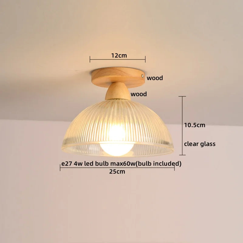 Afralia™ Amber Glass LED Ceiling Light: Modern Aluminum Wood Kitchen Balcony Room Lamp