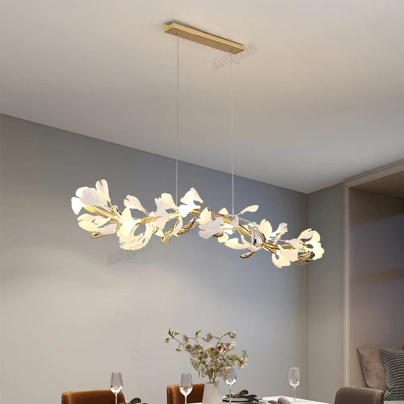 Afralia™ Classic White and Gold Leaf Pendant Lamp for Living Room Dining Room Lighting