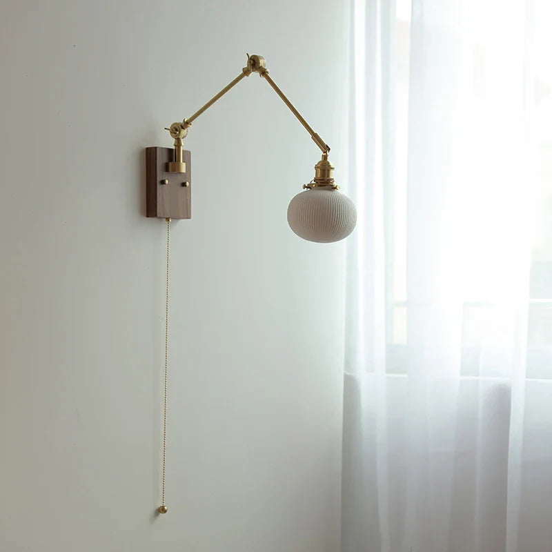 Afralia™ White Ceramic LED Wall Light Nordic Modern Copper Rotatable Bedside Lamp