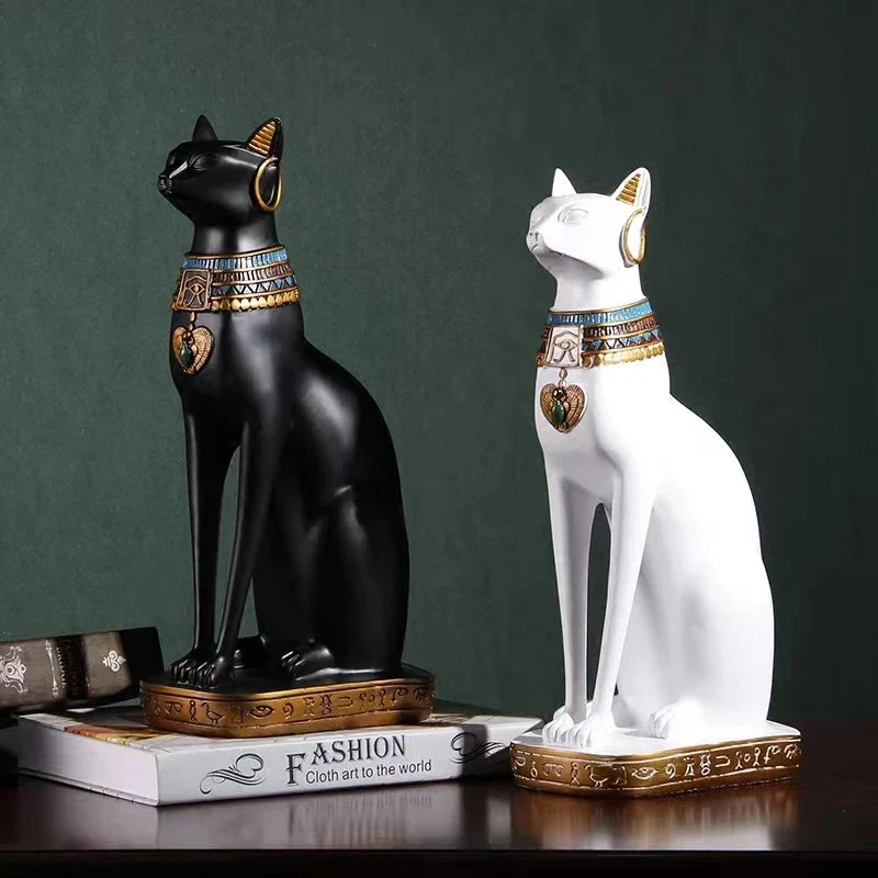 Nordic Egyptian Cat White Resin Ornament Figurine for Living Room Decor by Afralia™