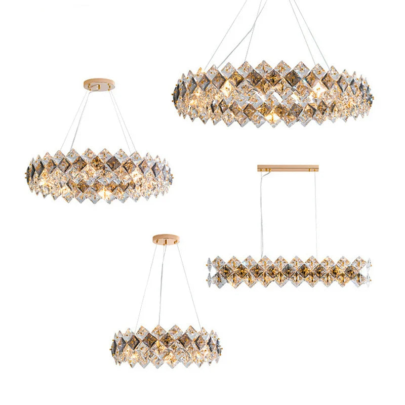 Afralia™ Square Crystal Round Chandelier Lighting for Foyer