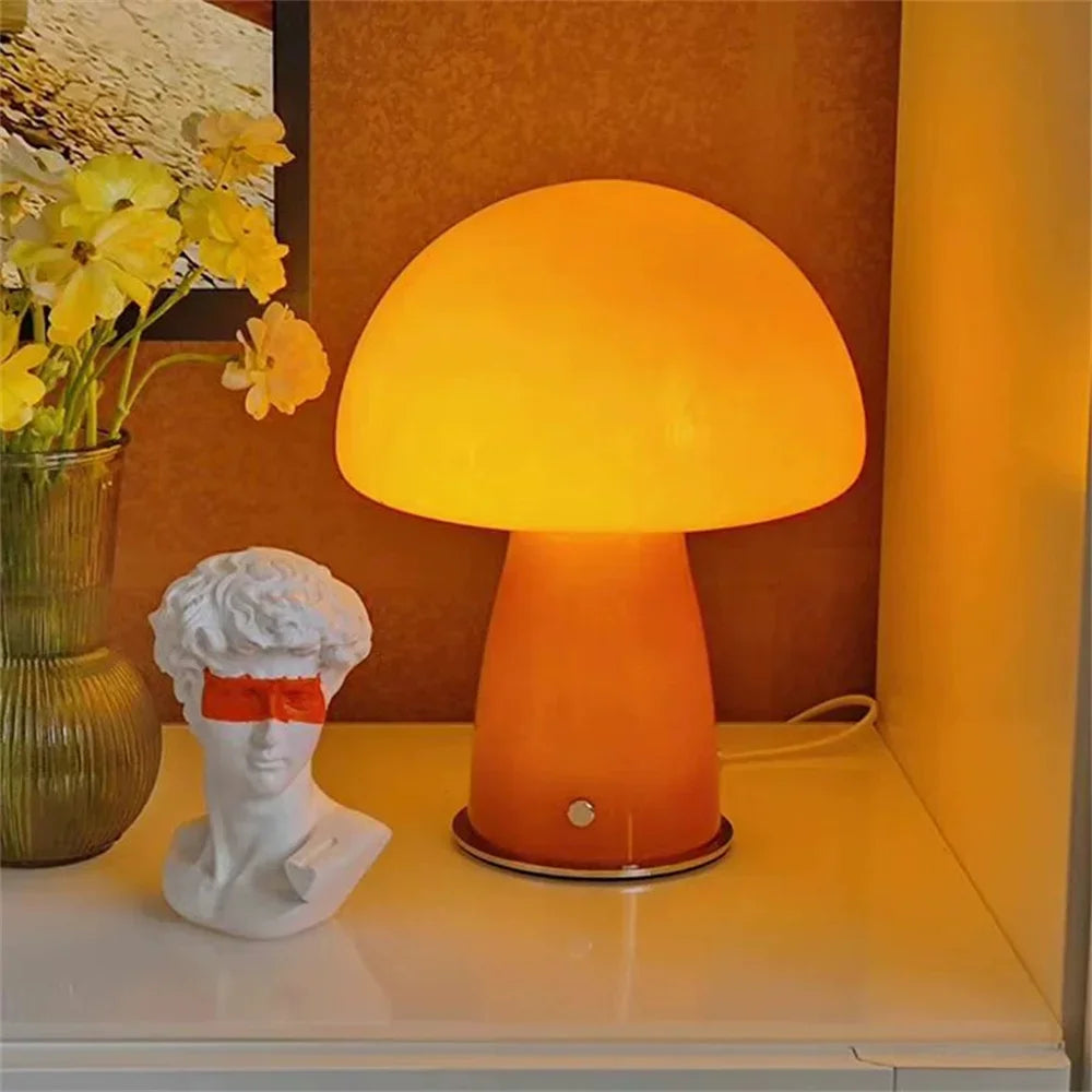 Afralia™ Glass Mushroom Bedside Lamp | Dimmable Swirl Light for Home Decor
