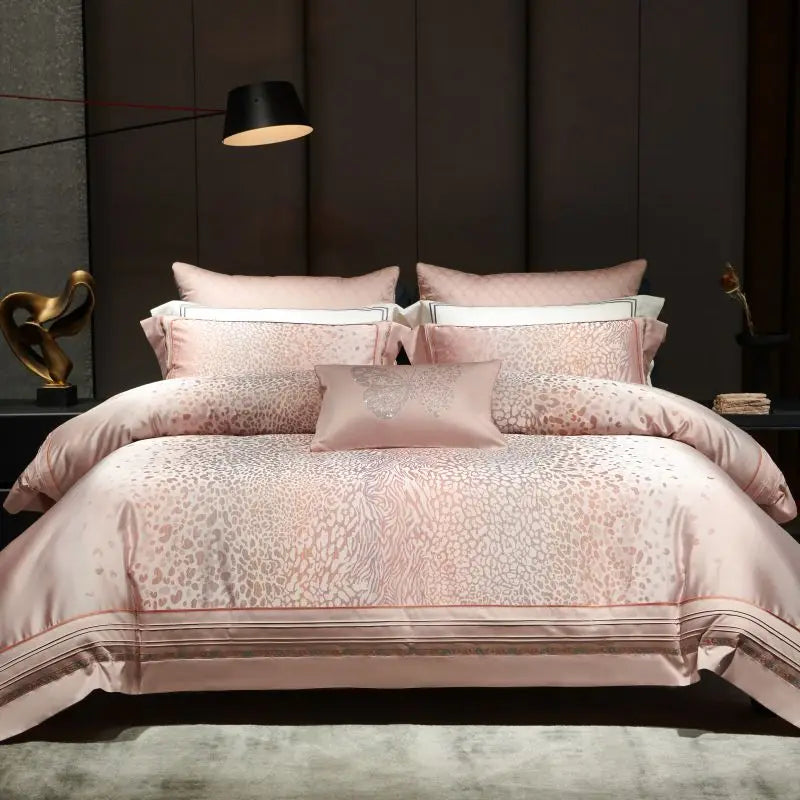 Afralia™ Leopard Print Jacquard 1000TC Egyptian Cotton Bedding Set