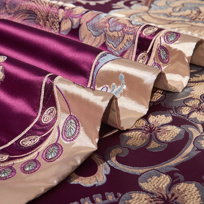 Afralia™ Luxe Purple European Jacquard Cotton Bedding Set: Duvet Cover, Sheet, Pillowcase