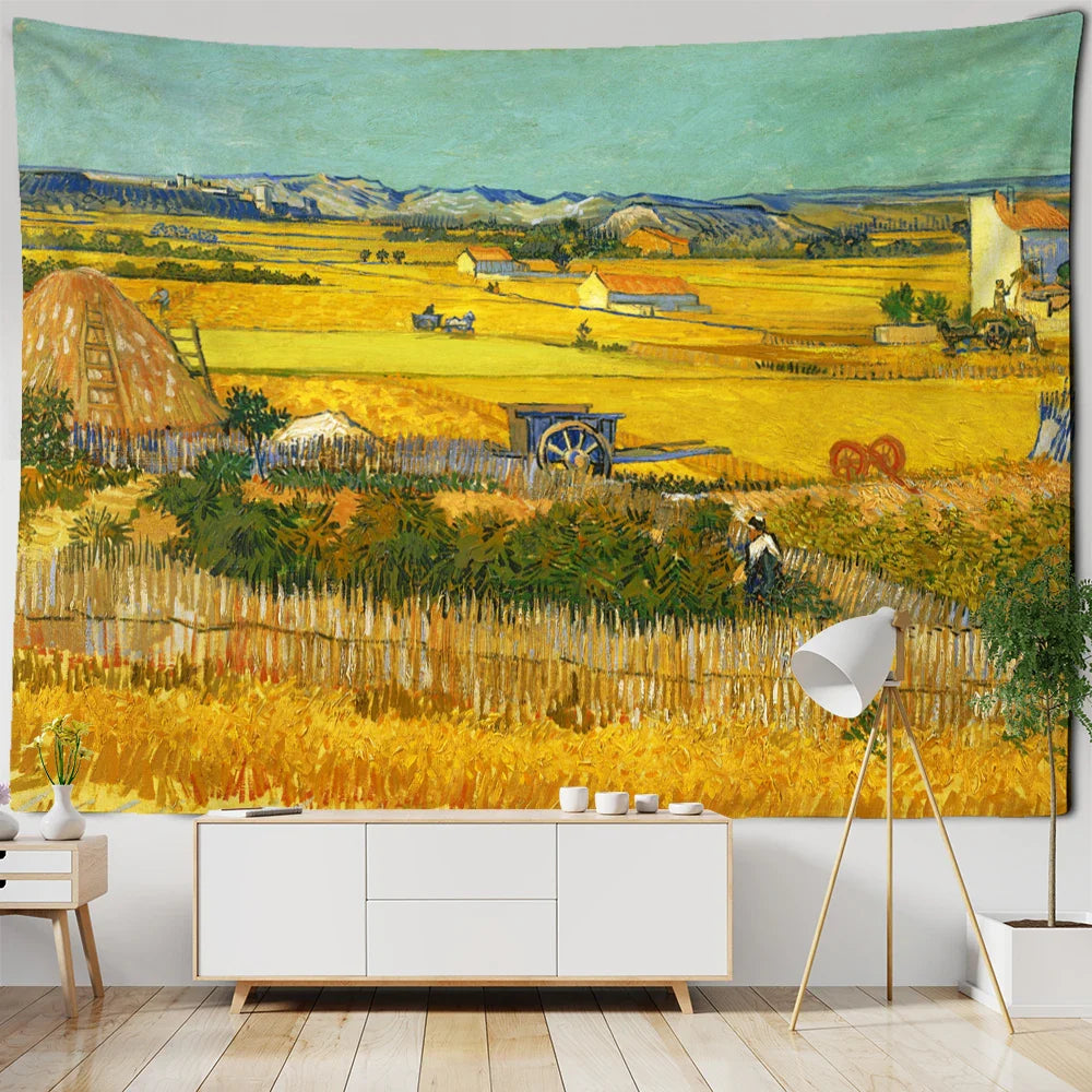 Afralia™ Modern Art Oil Painting Tapestry Wall Hanging for Bohemian Hippie Decor