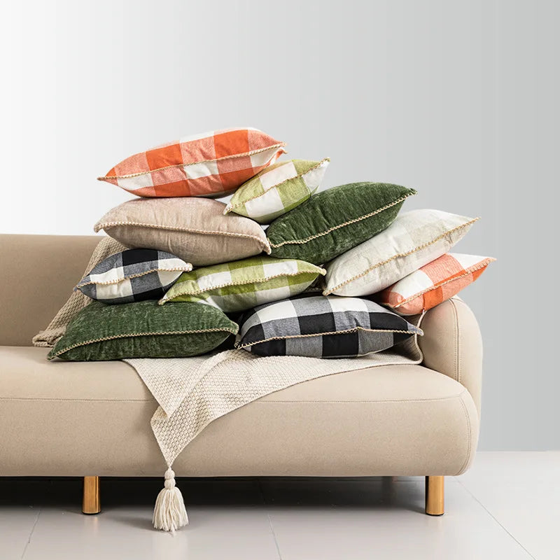 Afralia™ Faux Linen Plaid Cushion Cover Set in Various Sizes & Colors
