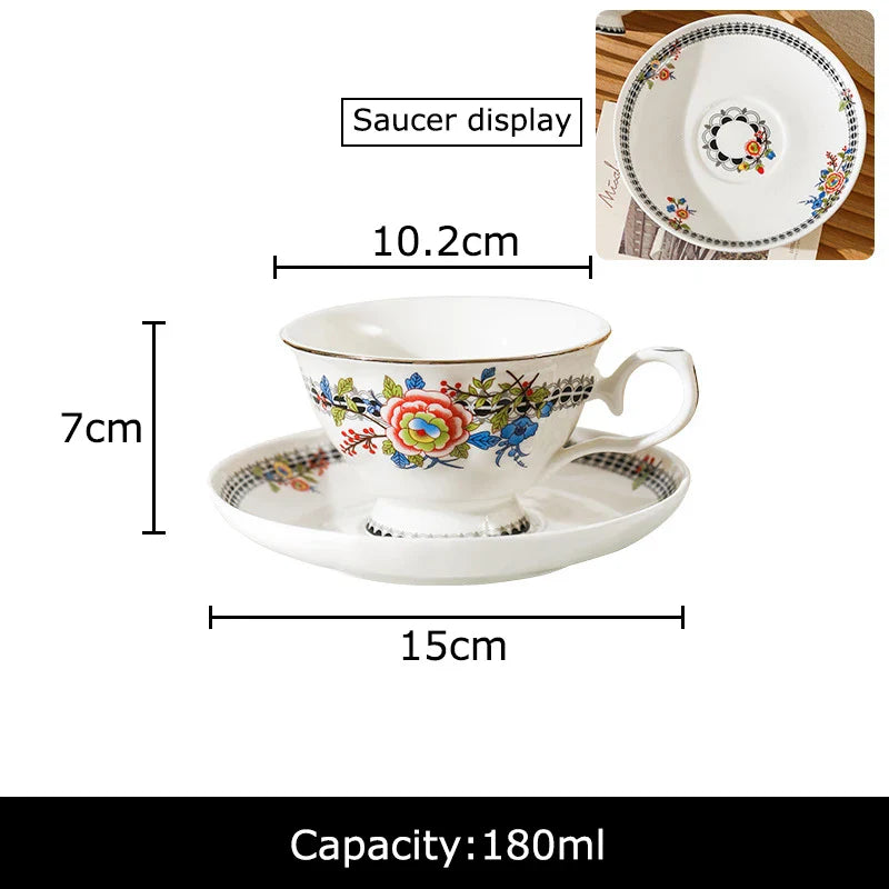 Afralia™ Peony Wreath Porcelain Coffee Mug Set - Elegant Tableware for Afternoon Tea