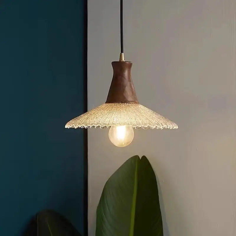 Afralia™ Wood LED Pendant Light with Clear Glass Shade, E27 LED, Japanese-Style Suspension Luminaire